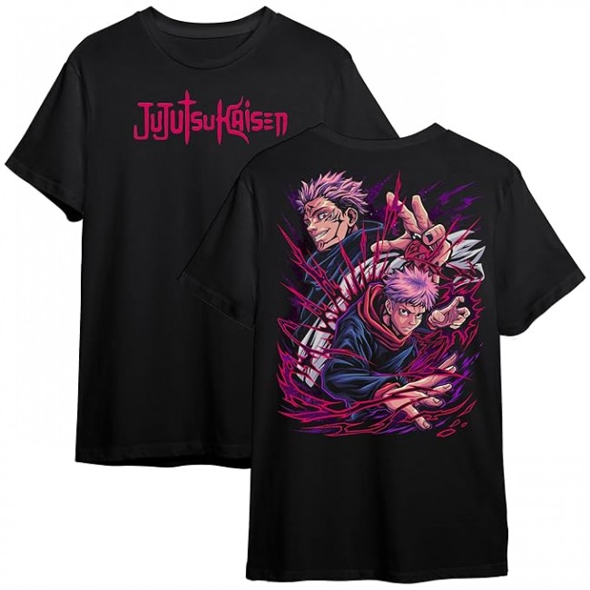 Jujutsu Kaisen Sukuna - İtadori Ön Arka Baskılı Siyah Unisex Tişört